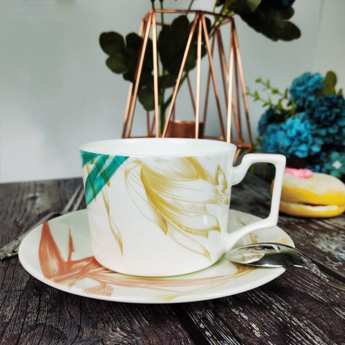 Bone China Hand-painted Leaf Coffee Cup and Saucer Set of 6-3