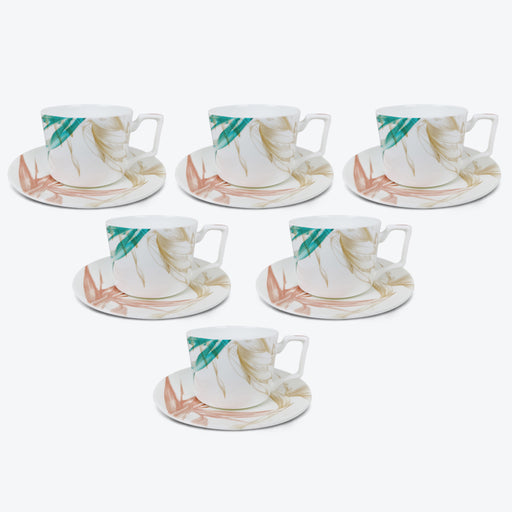 Bone China Hand-painted Leaf Coffee Cup and Saucer Set of 6-1