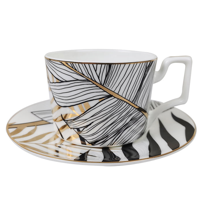 Bone China Leaf Pattern Coffee Cup and Saucer Set of 6-2