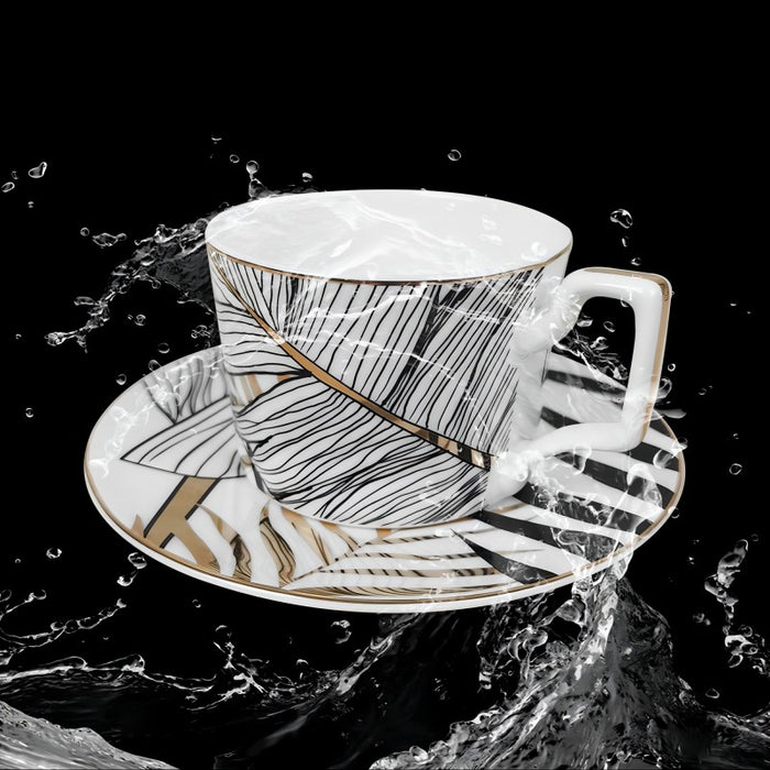 Bone China Leaf Pattern Coffee Cup and Saucer Set of 6-3