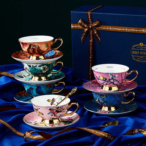 Garden Birds Bone China Ceramic Coffee Cup and Saucer Set of 6-2