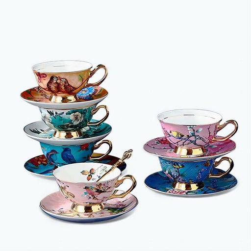 Garden Birds Bone China Ceramic Coffee Cup and Saucer Set of 6-1