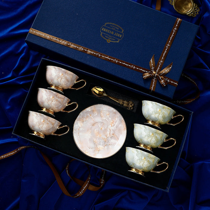 Pink and Green Golden Rim Bone China Coffee Cup Set of 6-2