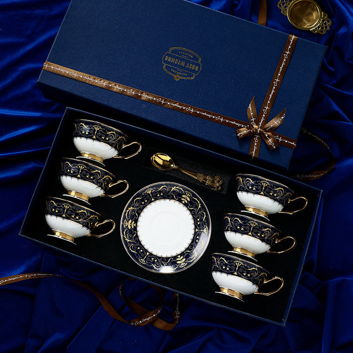 Black Golden Rim Bone China Coffee Cup and Saucer Set of 6-2