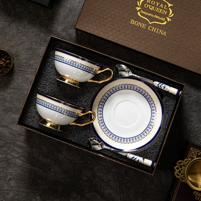 Golden Rim Bone China Coffee Cup and Saucer Set of 2-2