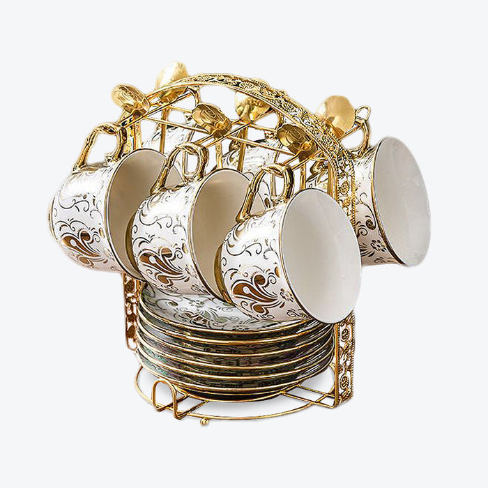 Golden Pattern Turkish Style Coffee Cup and Saucer Set-3