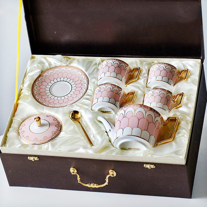 Golden Rim Geometric Coffee Cup and Saucer Set-3