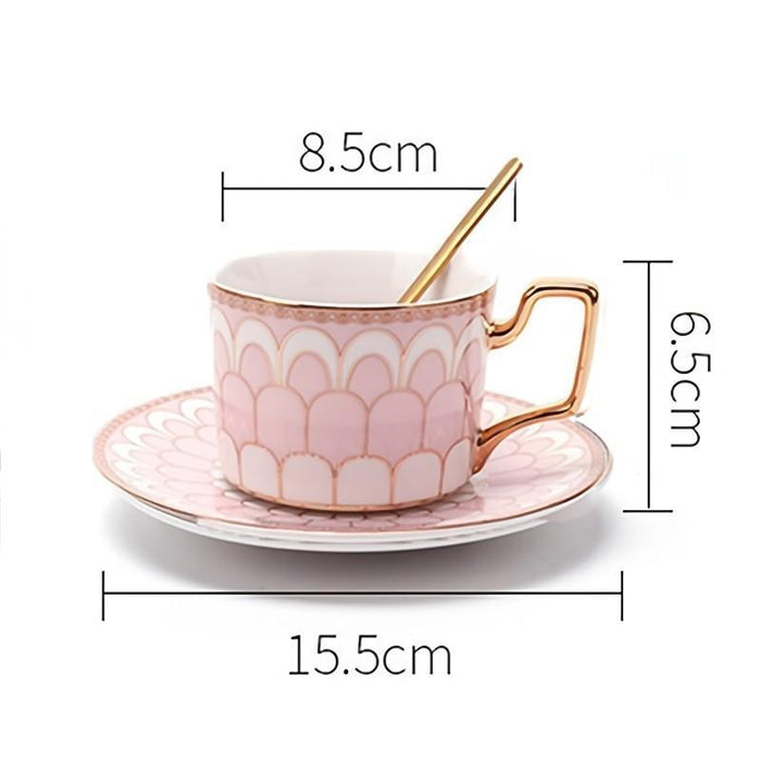 Golden Rim Geometric Coffee Cup and Saucer Set-4
