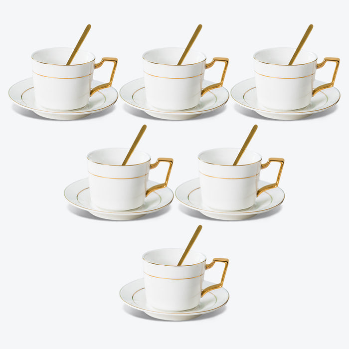 Golden Rim Simple White Ceramic Coffee Cup and Saucer Set-4