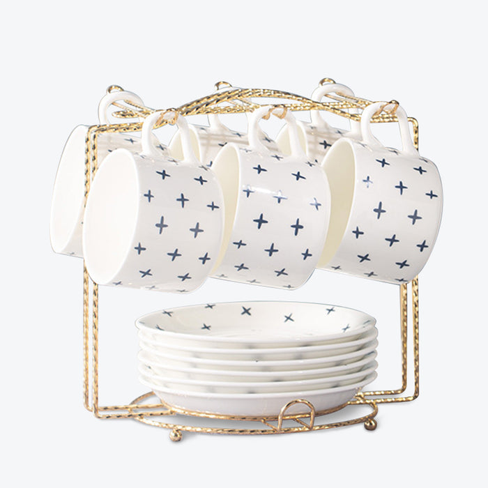 White Golden Rim Ceramic Coffee Cup and Saucer Set-1