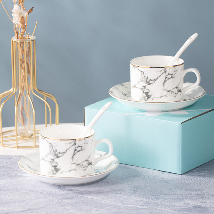 White Golden Rim Ceramic Coffee Cup and Saucer Set-9