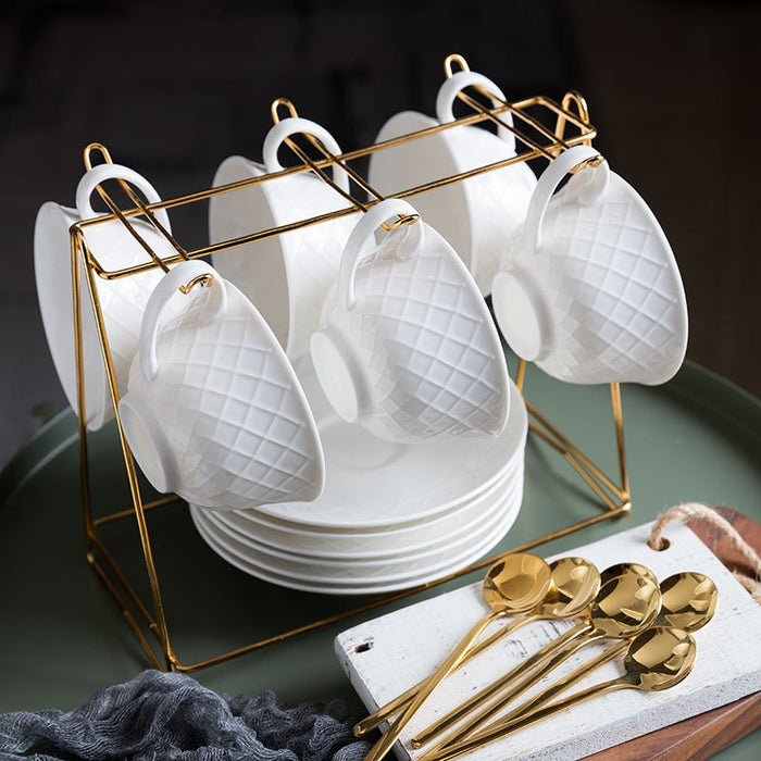 Nordic White Bone China Coffee Cup and Saucer Set-9