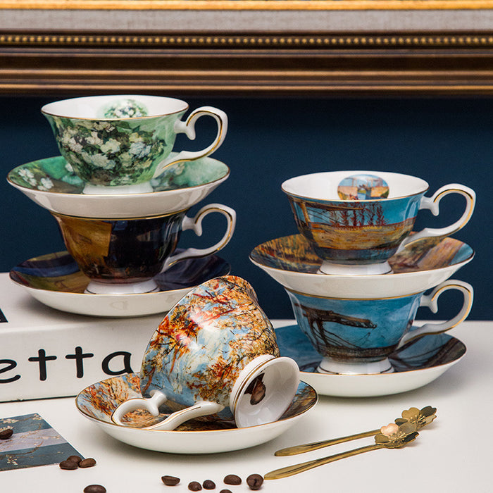 British Oil Painting Coffee Cup and Saucer Set-4