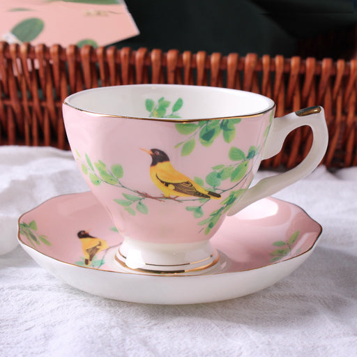 Cuckoo Bird and Flowers Bone China Coffee Cup and Saucer Set-2