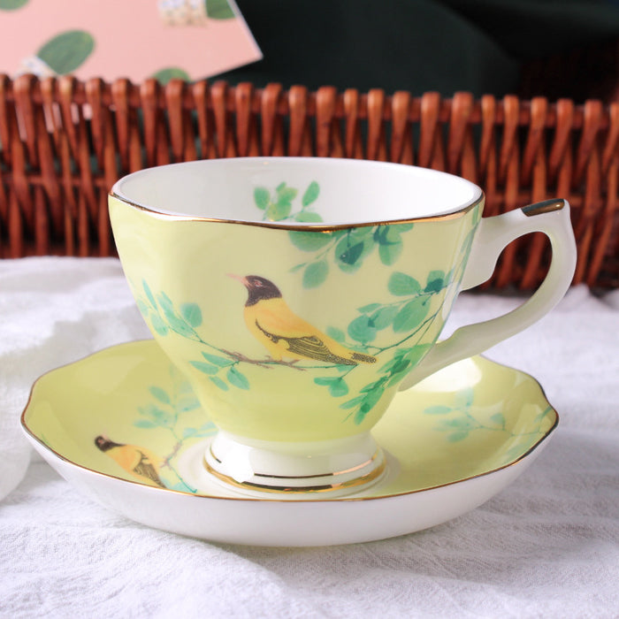 Cuckoo Bird and Flowers Bone China Coffee Cup and Saucer Set-6