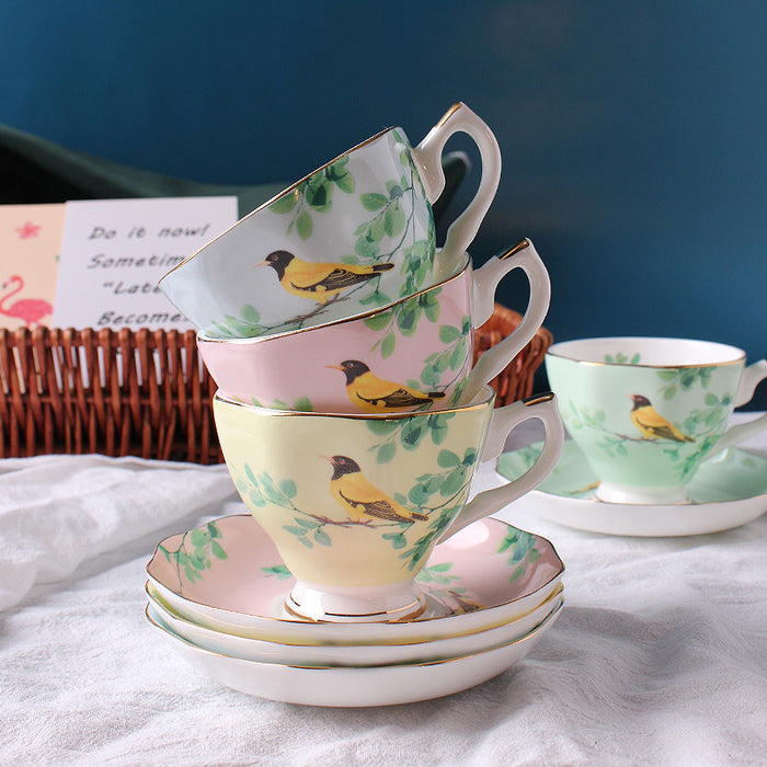 Cuckoo Bird and Flowers Bone China Coffee Cup and Saucer Set-9