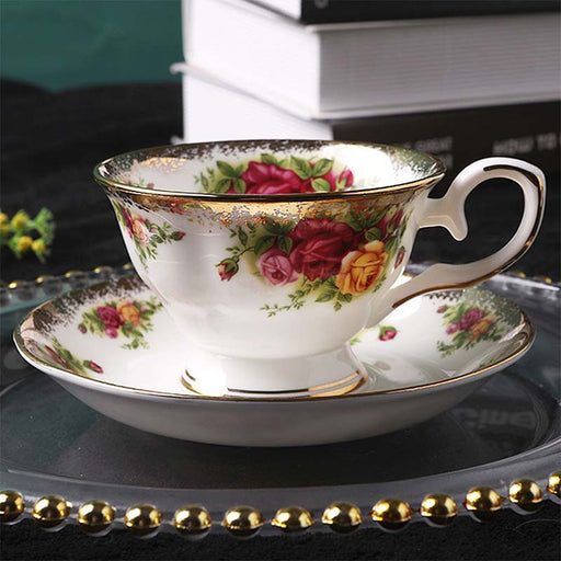 English Rose Bone China Coffee Cup and Saucer Set-2