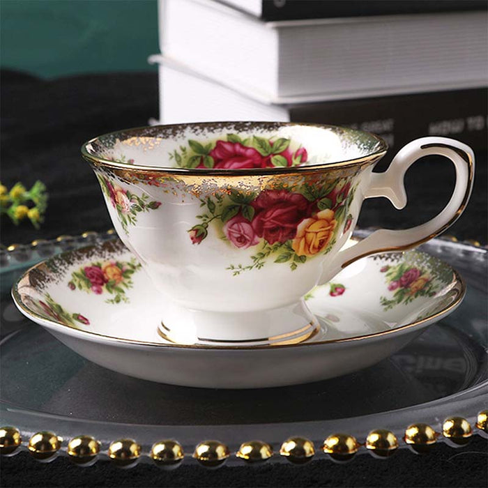 English Rose Bone China Coffee Cup and Saucer Set-2