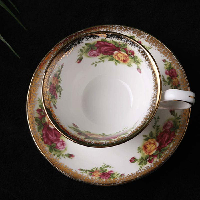 English Rose Bone China Coffee Cup and Saucer Set-3