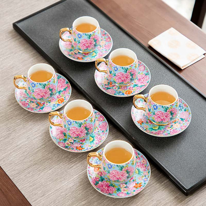 Golden Rim Enamel Ceramic Cup and Saucer Set of 6-2