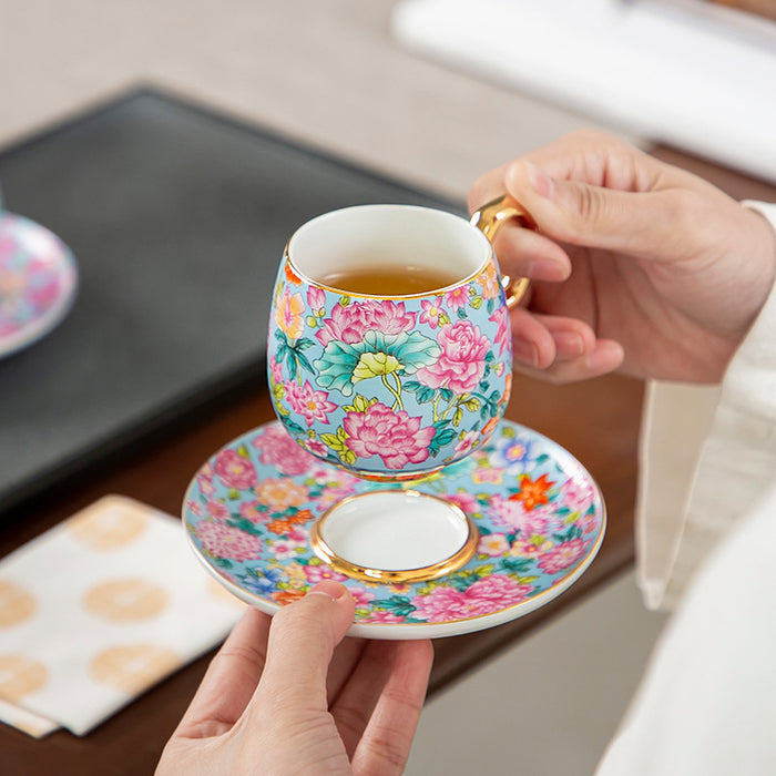 Golden Rim Enamel Ceramic Cup and Saucer Set of 6-3