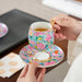Golden Rim Enamel Ceramic Cup and Saucer Set of 6-3