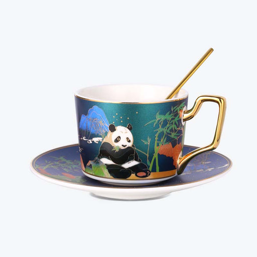 Golden Rim Animal Pattern Ceramic Coffee Cup Set-1