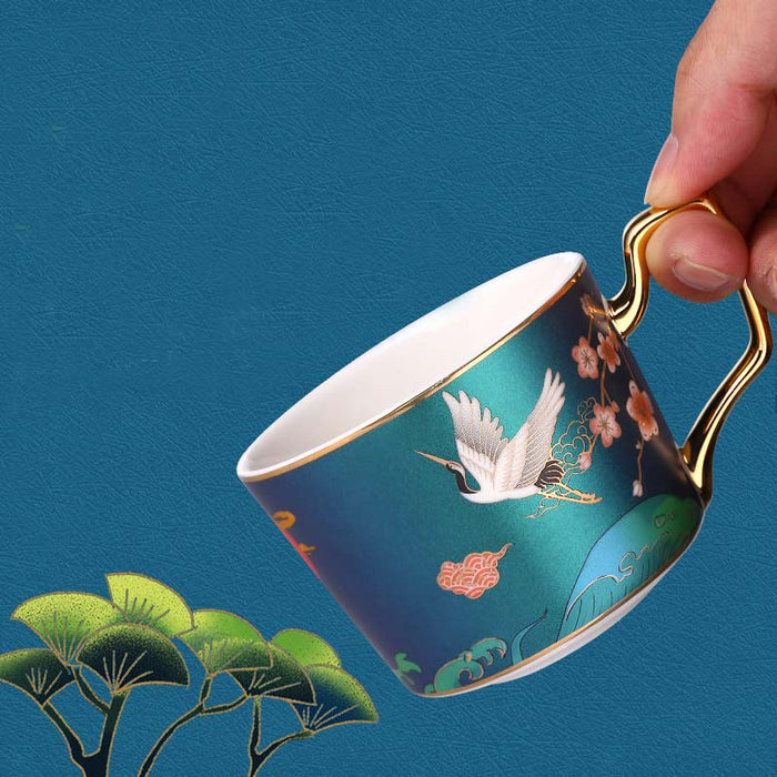 Golden Rim Animal Pattern Ceramic Coffee Cup Set-4