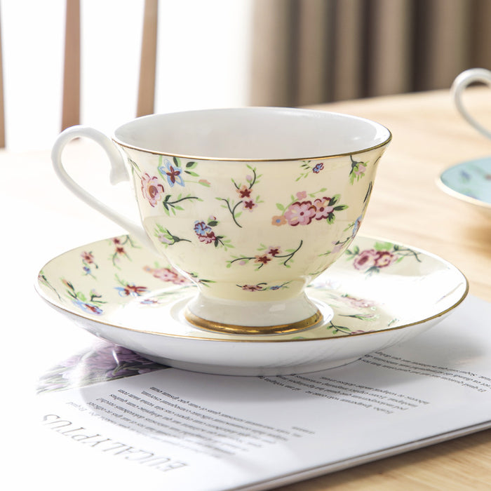 Golden Rim Pastoral Flowers Cup and Saucer Set-2