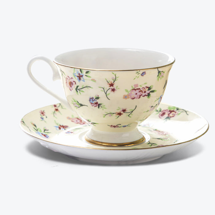 Golden Rim Pastoral Flowers Cup and Saucer Set-1