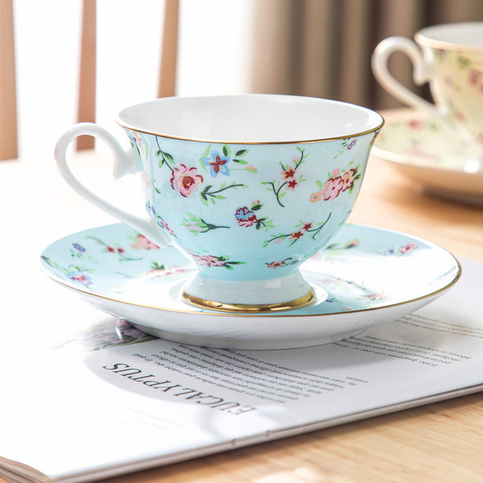 Golden Rim Pastoral Flowers Cup and Saucer Set-6