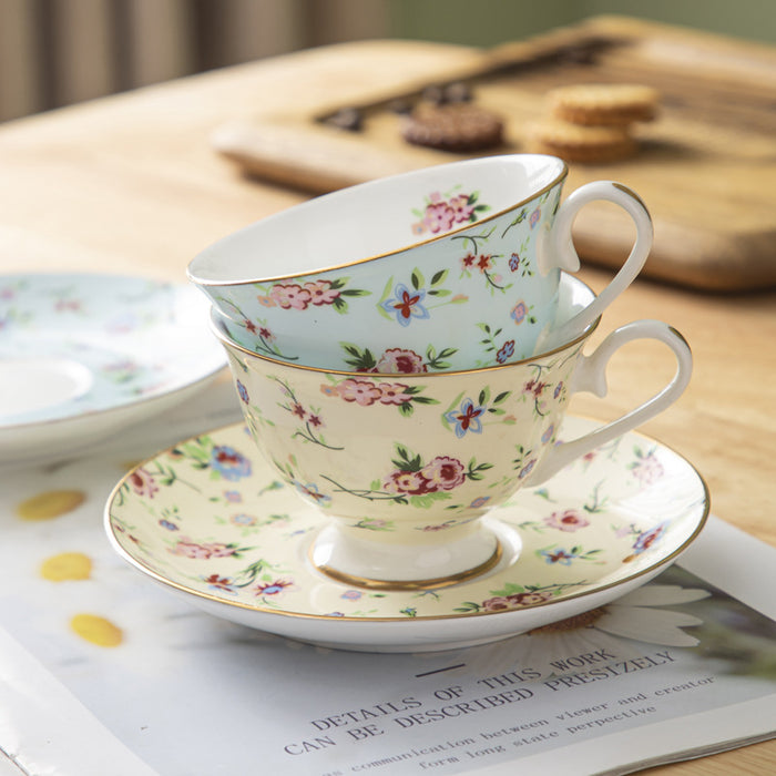 Golden Rim Pastoral Flowers Cup and Saucer Set-7