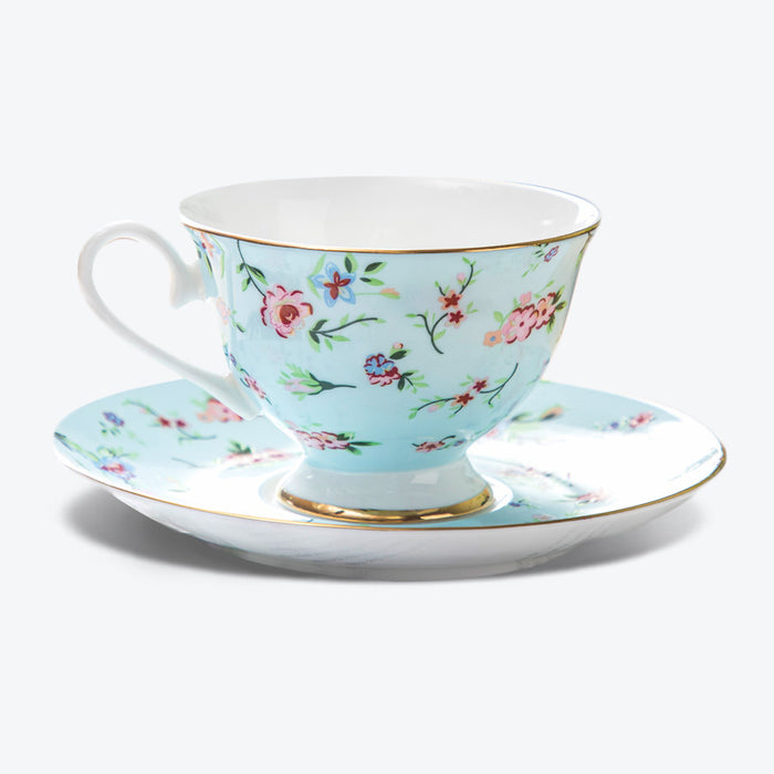 Golden Rim Pastoral Flowers Cup and Saucer Set-5