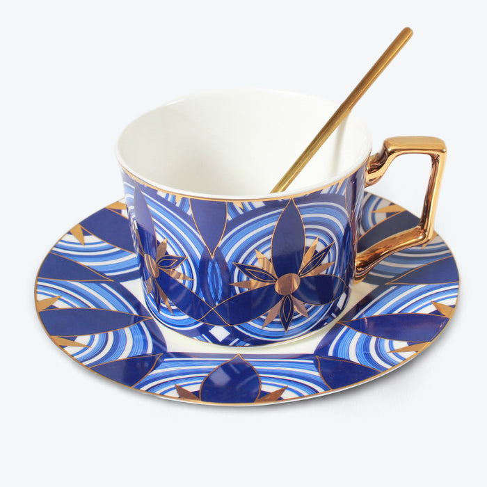 Vintage Golden Rim Hand-painted Coffee Cup and Saucer Set-1