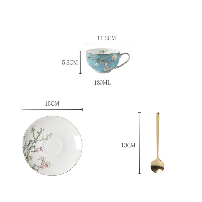 Branch and Flower Bone China Coffee Cup and Saucer Set of 2-4
