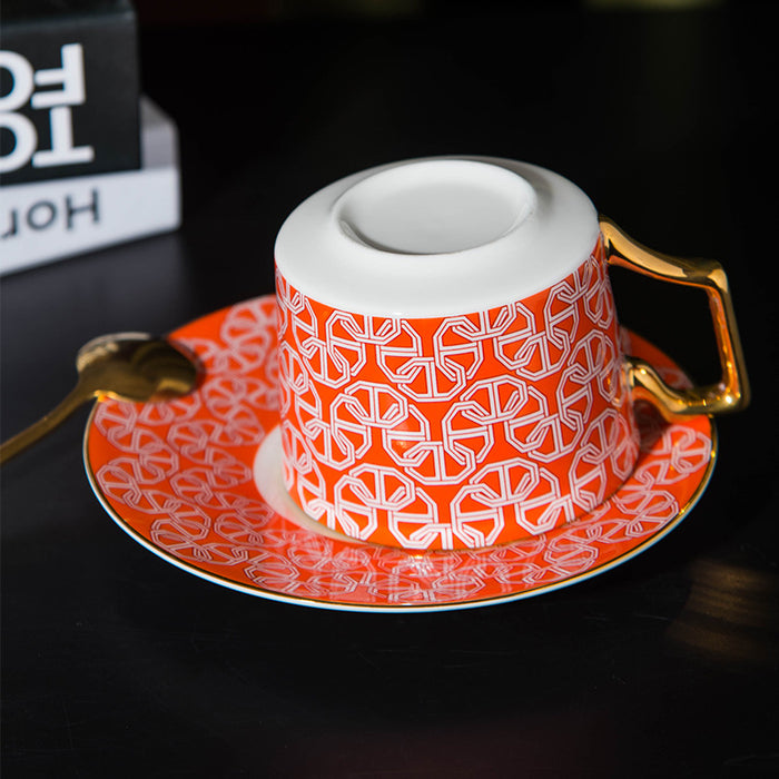 Geometric Figure Designed Fine Bone China Cup and Saucer Set-4