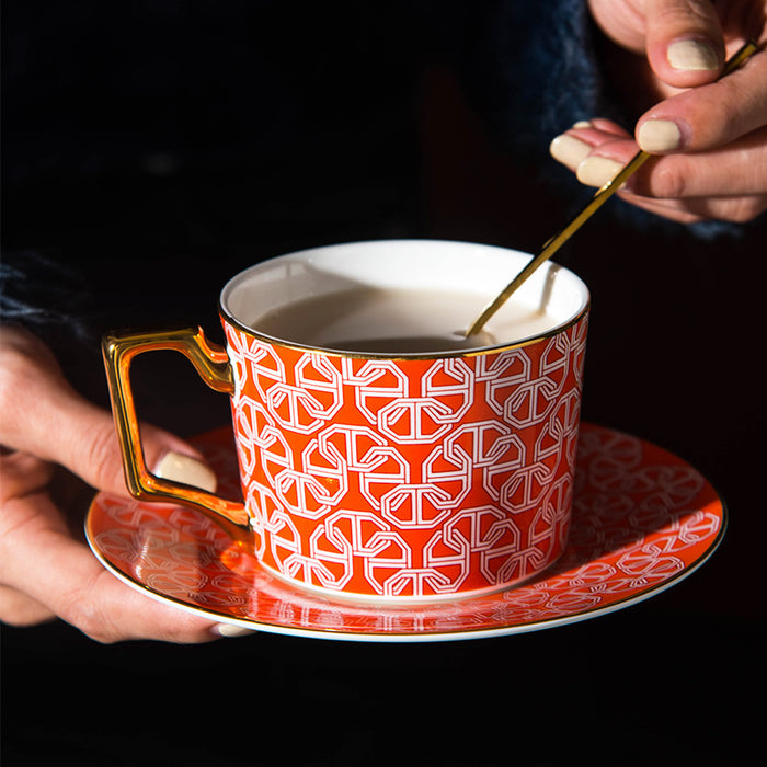 Geometric Figure Designed Fine Bone China Cup and Saucer Set-5