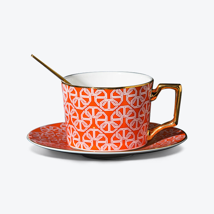 Geometric Figure Designed Fine Bone China Cup and Saucer Set-1