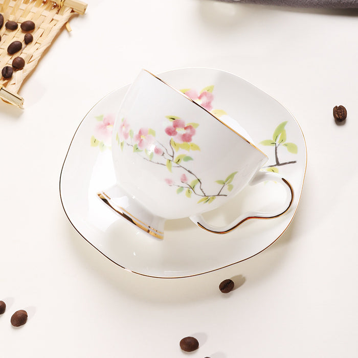 Cuckoo Flower Golden Rim Bone China Coffee Cup Set-3