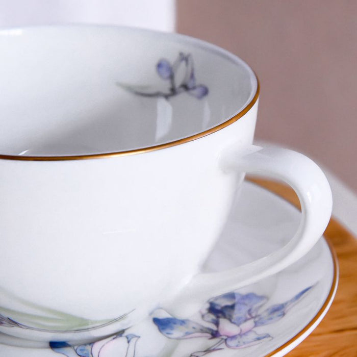 Blue Iris Golden Rim Bone China Tea Cup Set-4