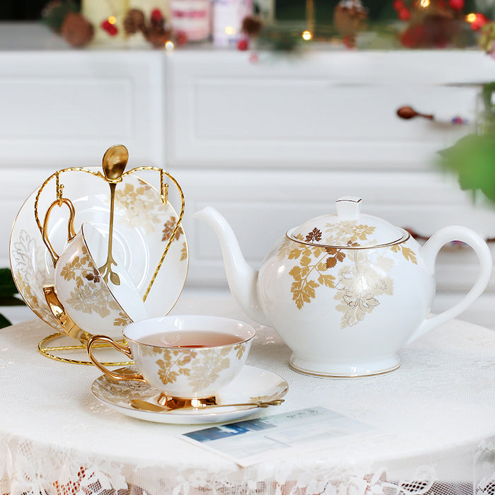 Gold Maple Leaf Bone China Tea Set-2