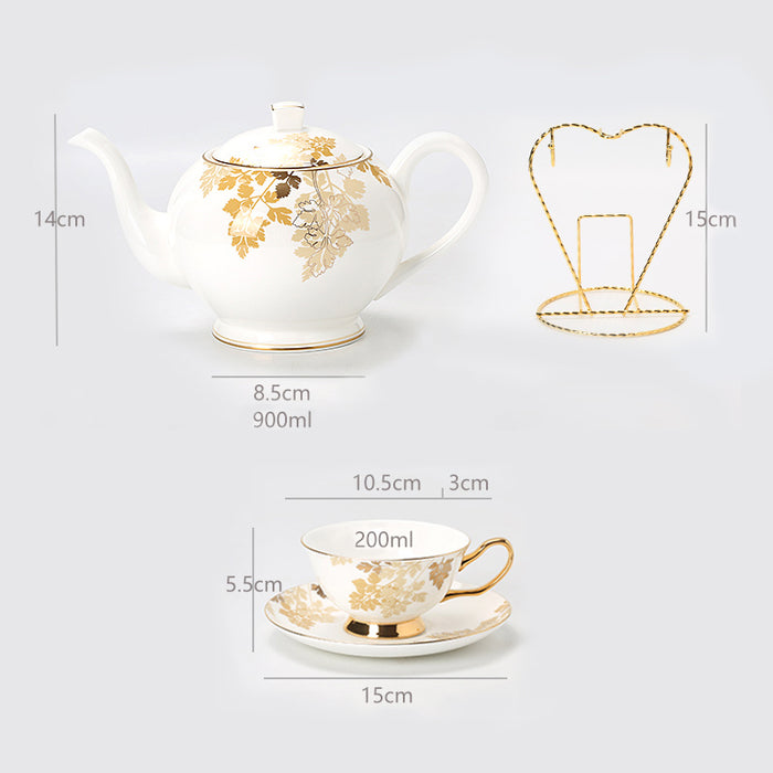 Gold Maple Leaf Bone China Tea Set-4