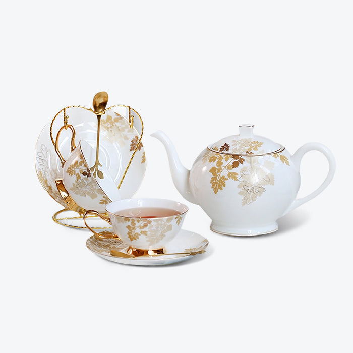 Gold Maple Leaf Bone China Tea Set-1