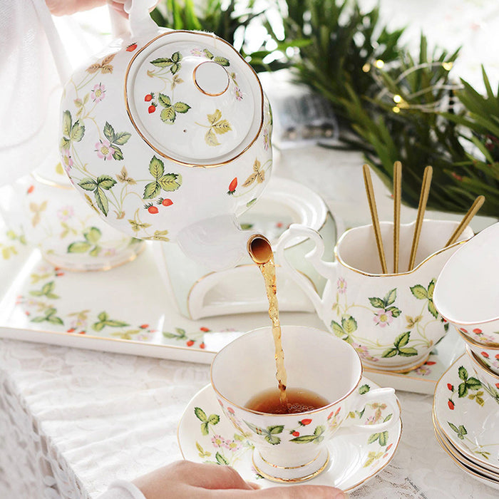 Strawberries and Leaves Bone China Tea Set-2