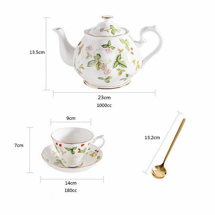 Strawberries and Leaves Bone China Tea Set-4