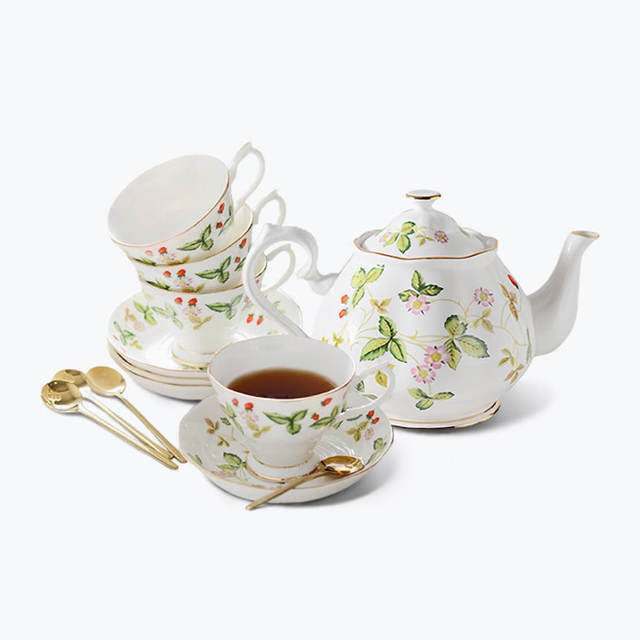 Strawberries and Leaves Bone China Tea Set-1