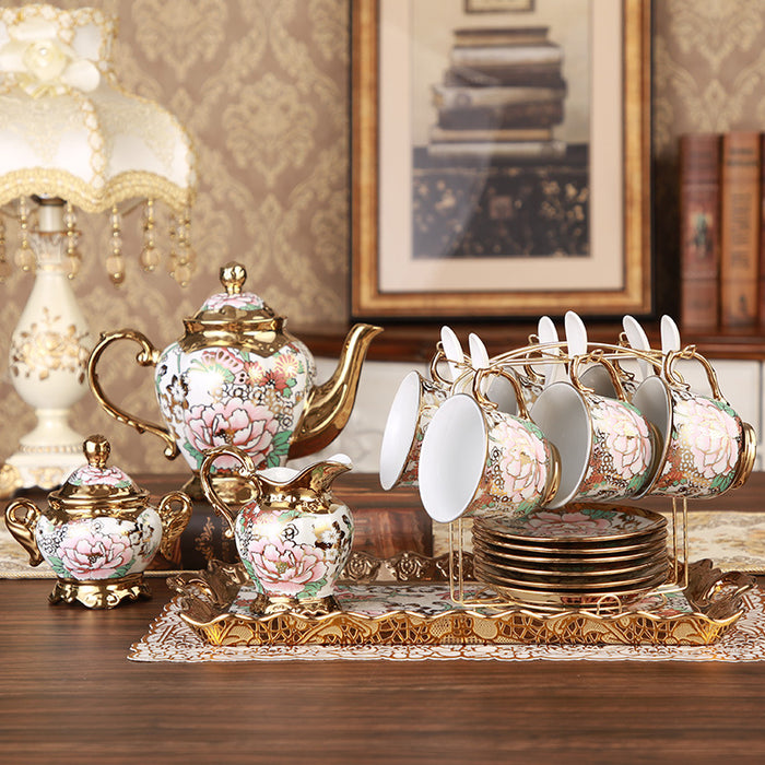 Gold Rim English Flower Tea Set-6
