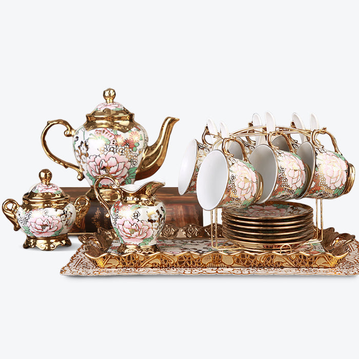Gold Rim English Flower Tea Set-5