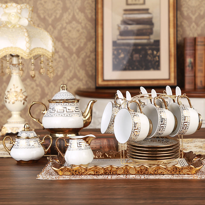 Gold Rim English Flower Tea Set-8