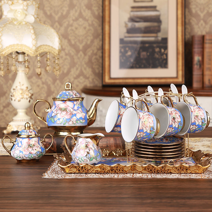 Gold Rim English Flower Tea Set-10